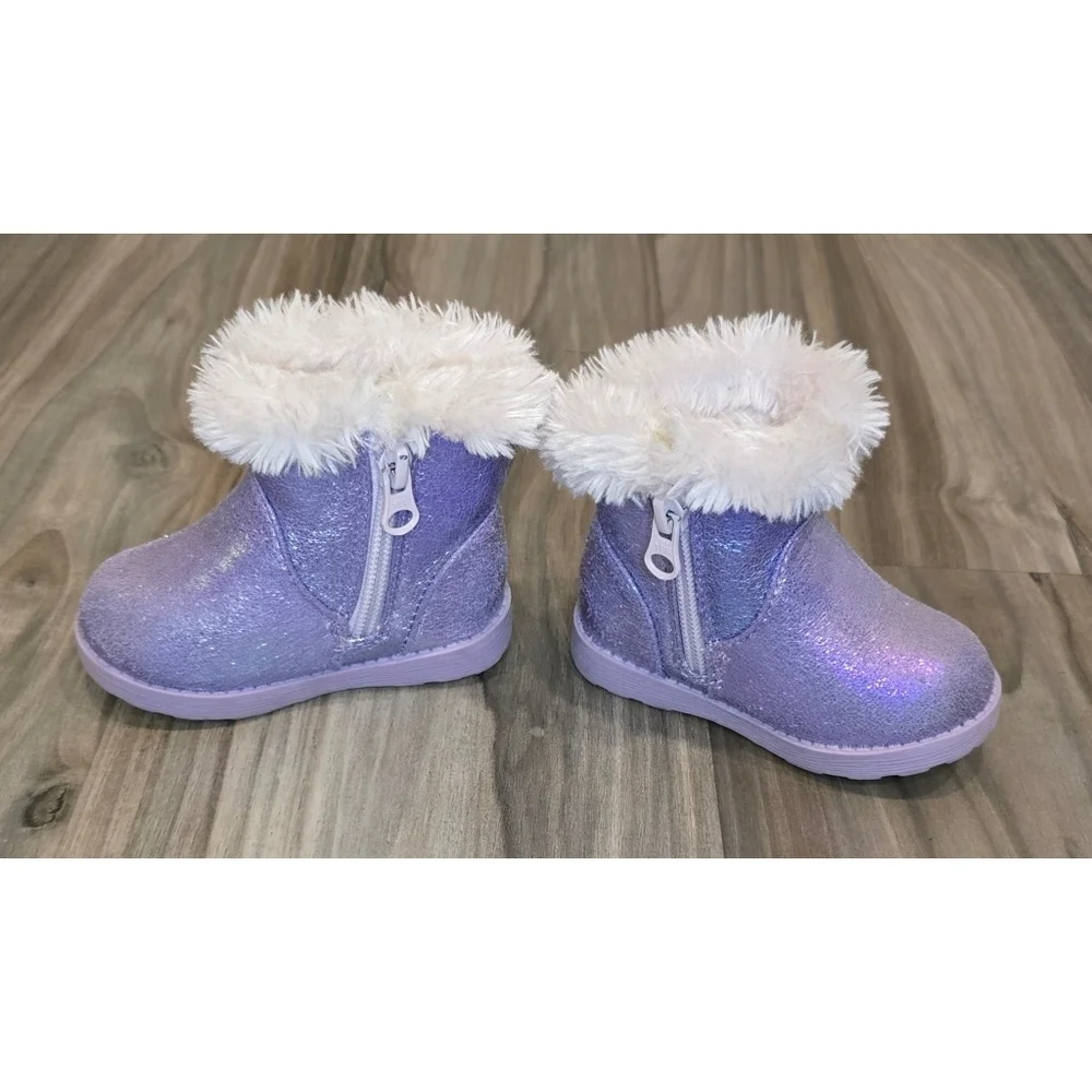 Cat & Jack Toddler Girls Boots – Size 4 – Purple Sparkly Faux Fur
